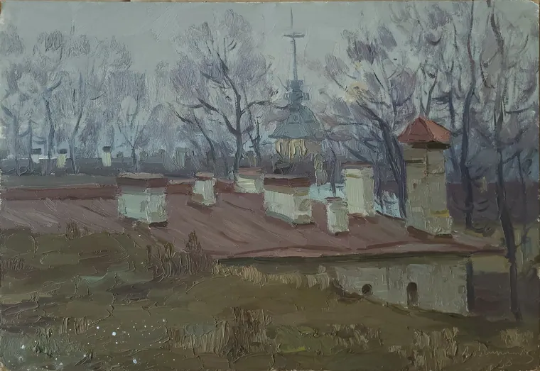 Без названия. Церковь за деревьями